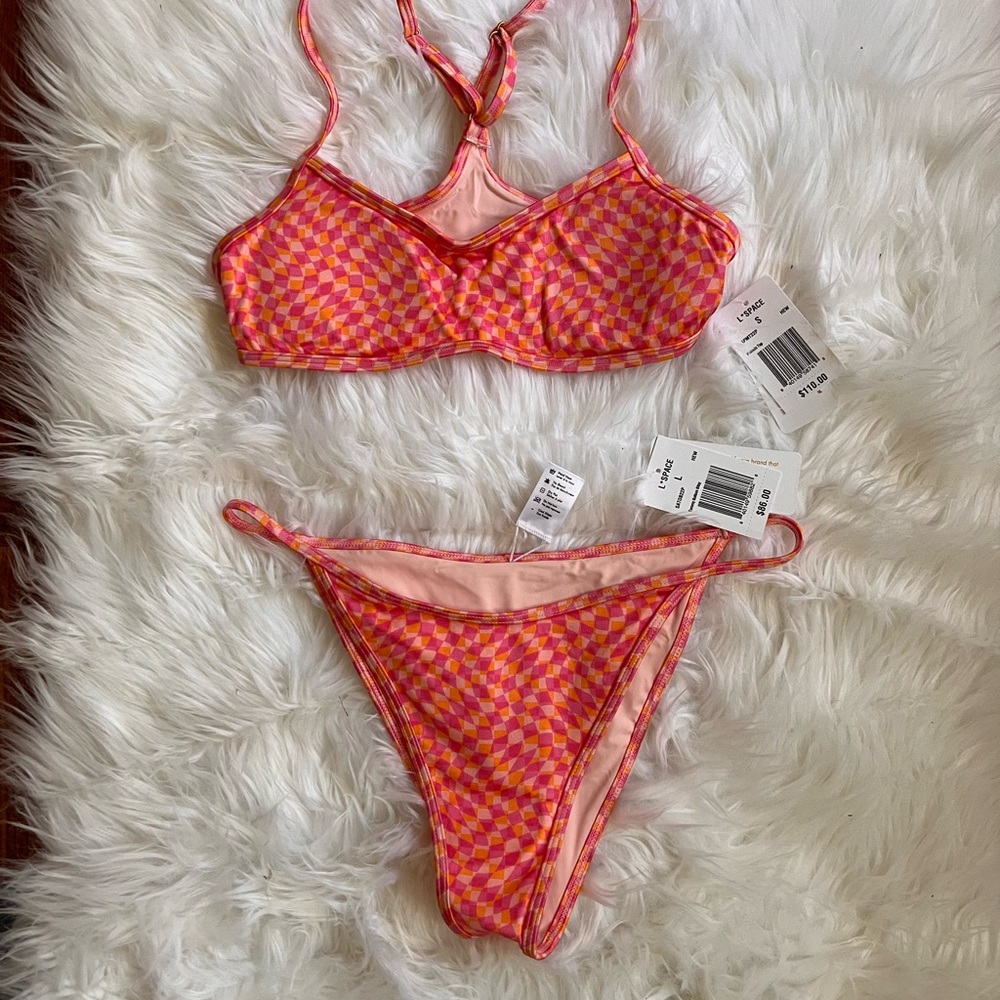 NWT L*Space Pink Orange Geo Print Bikini Set Size S